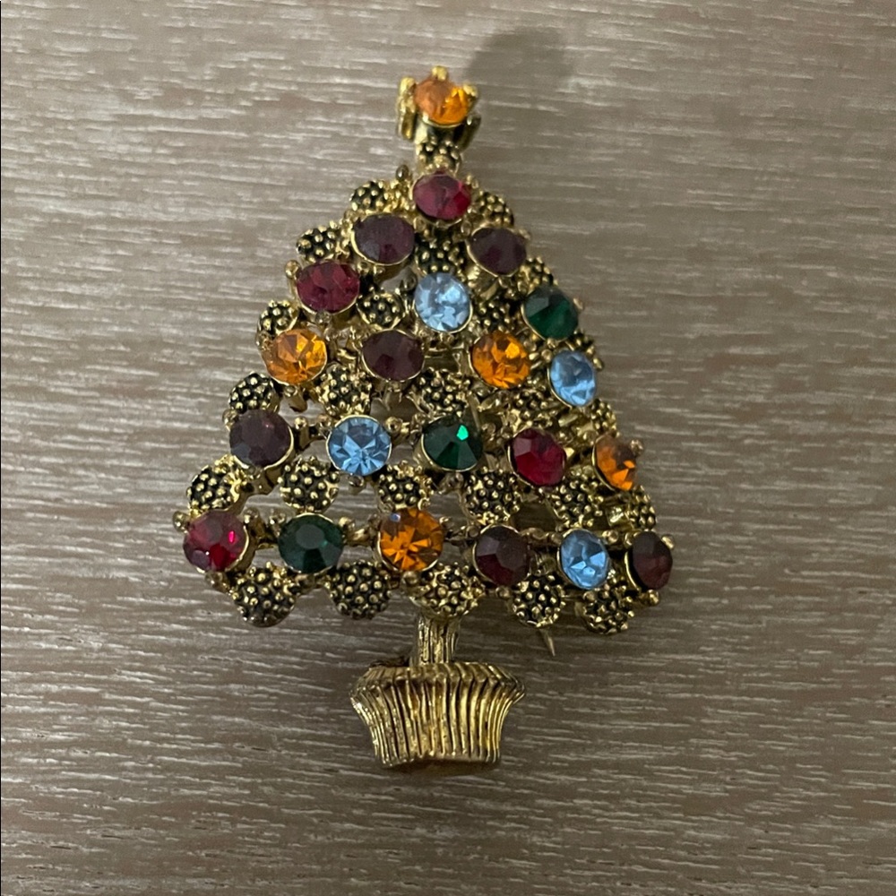 Vintage Gold Multicolor Gemstone Brooch